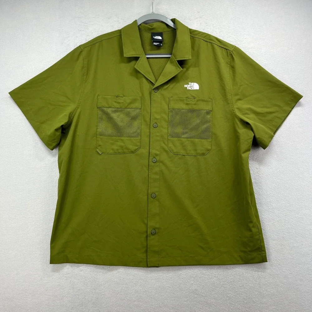 North Face Shirt Mens XL Olive Green Button Up Mesh Camp Fishing Outdoor Hiking